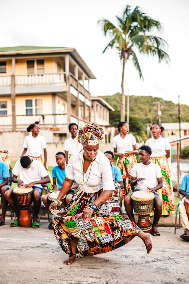 Drummers and dancers performing on Union Island
